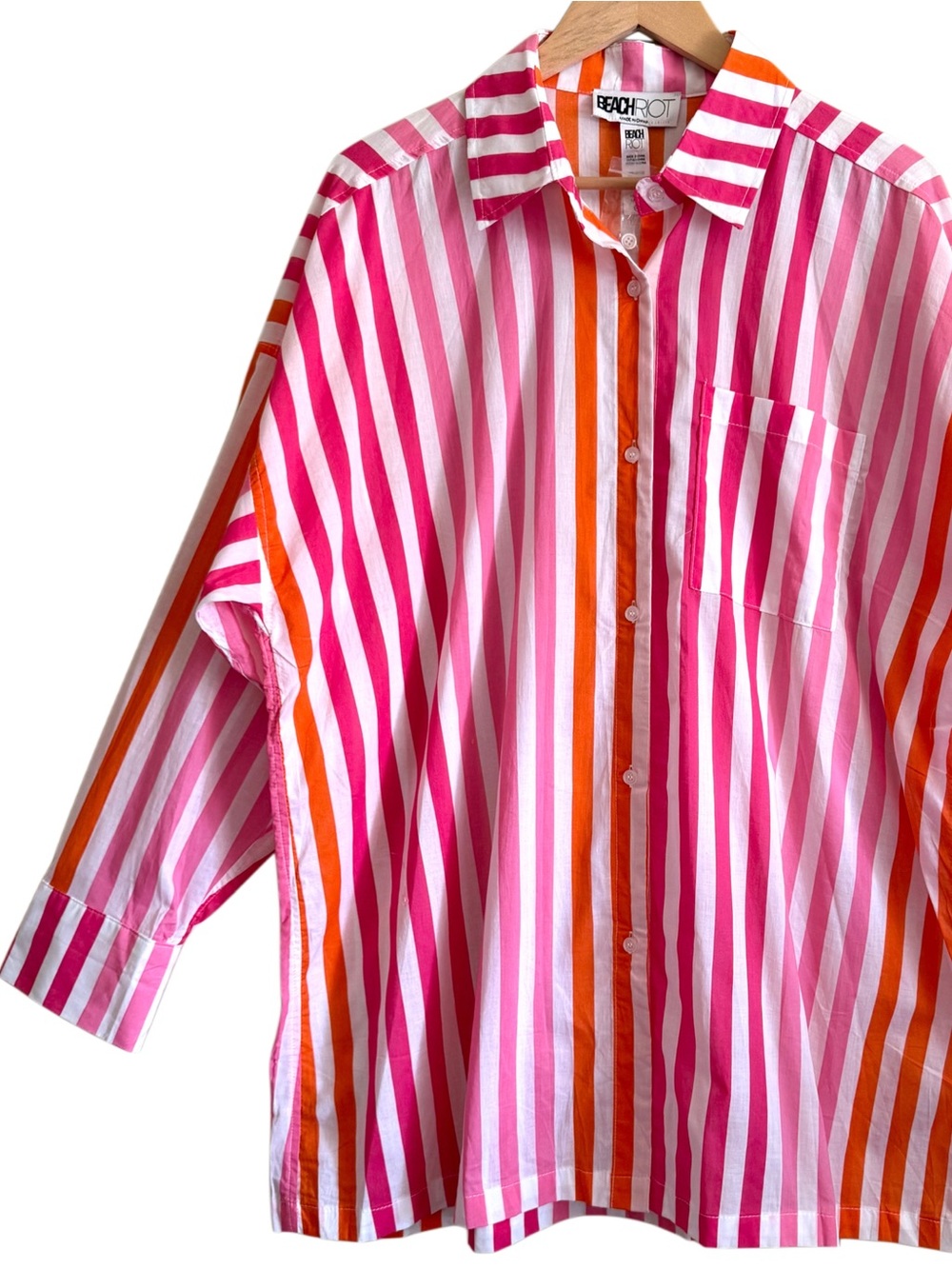 Beach Riot Cotton Oversized Lightweight Striped Alexa Beach Coverup Shirt Sz L/P - Picture 5 of 12